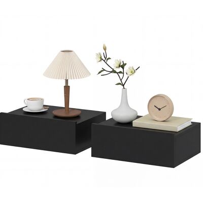 HOMCOM Lot de 2 tables de chevet murales, tables de nuit suspendues avec tiroir coulissant, 40 x 30 x 15 cm, noir - Publicité HOMCOM Lot de 2 tables de chevet murales, tables de nuit suspendues avec tiroir coulissant, 40 x 30 x 15 cm, noir - Publicité