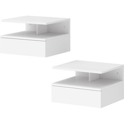 HOMCOM Lot de 2 tables de chevet murales, tables de nuit suspendues avec tiroir, étagère ouverte, 35x32x22,5cm, blanc - Publicité HOMCOM Lot de 2 tables de chevet murales, tables de nuit suspendues avec tiroir, étagère ouverte, 35x32x22,5cm, blanc - Publicité