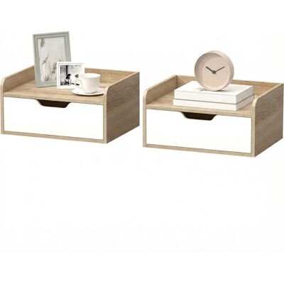 HOMCOM Lot de 2 tables de chevet murales, tables de nuit avec tiroir et plateau à rebords surélevés, 40x30x19,5cm, bois naturel - Publicité HOMCOM Lot de 2 tables de chevet murales, tables de nuit avec tiroir et plateau à rebords surélevés, 40x30x19,5cm, bois naturel - Publicité