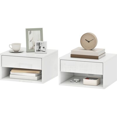 HOMCOM Lot de 2 tables de chevet murales, tables de nuit, tiroir, compartiment ouvert, plateau, 37 x 32 x 21 cm, blanc - Publicité HOMCOM Lot de 2 tables de chevet murales, tables de nuit, tiroir, compartiment ouvert, plateau, 37 x 32 x 21 cm, blanc - Publicité