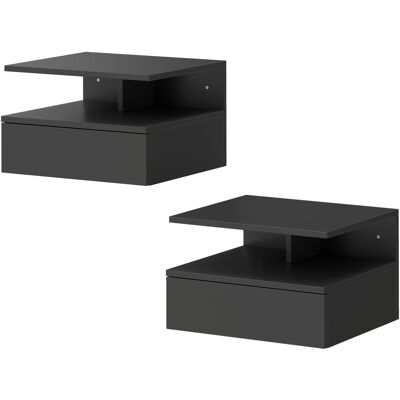 HOMCOM Lot de 2 tables de chevet murales, tables de nuit suspendues avec tiroir, étagère ouverte, 35x32x22,5cm, noir - Publicité HOMCOM Lot de 2 tables de chevet murales, tables de nuit suspendues avec tiroir, étagère ouverte, 35x32x22,5cm, noir - Publicité
