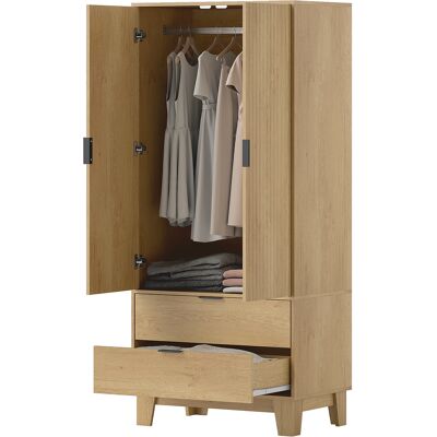 HOMCOM Armoire chambre penderie avec 2 portes à fermeture douce, 2 tiroirs et barre de suspension, 80x50x180cm, bois naturel - Publicité HOMCOM Armoire chambre penderie avec 2 portes à fermeture douce, 2 tiroirs et barre de suspension, 80x50x180cm, bois naturel - Publicité