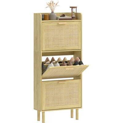HOMCOM Meuble à chaussures 18 paires, armoire à chaussures étroite avec 3 tiroirs rabattables, étagères réglables, chêne - Publicité HOMCOM Meuble à chaussures 18 paires, armoire à chaussures étroite avec 3 tiroirs rabattables, étagères réglables, chêne - Publicité