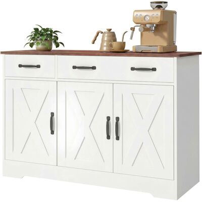 HOMCOM Buffet cuisine, meuble de rangement avec 3 portes de grange, 2 tiroirs et étagères réglables, 108 x 40 x 81 cm, blanc - Publicité HOMCOM Buffet cuisine, meuble de rangement avec 3 portes de grange, 2 tiroirs et étagères réglables, 108 x 40 x 81 cm, blanc - Publicité