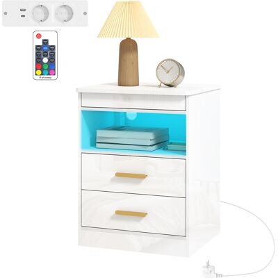 HOMCOM Table de chevet moderne, table d'appoint avec station de charge et éclairage LED RGB, laqué blanc - Publicité HOMCOM Table de chevet moderne, table d'appoint avec station de charge et éclairage LED RGB, laqué blanc - Publicité