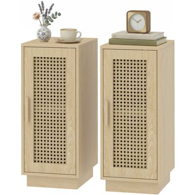 HOMCOM Lot de 2 Tables de Chevet, Étagère Réglable et Porte en Résine Tressée, Style Bohème, 25 x 30 x 60 cm, Bois Naturel - Publicité HOMCOM Lot de 2 Tables de Chevet, Étagère Réglable et Porte en Résine Tressée, Style Bohème, 25 x 30 x 60 cm, Bois Naturel - Publicité