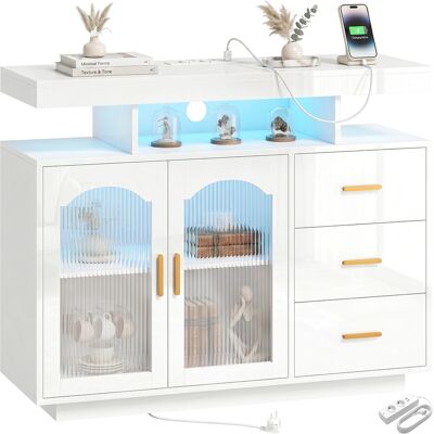 HOMCOM Buffet avec LED RGB 7 couleurs prises ports USB 3 tiroirs étagères ouvertes 2 portes Blanc Brillant 100x35x80 cm - Publicité HOMCOM Buffet avec LED RGB 7 couleurs prises ports USB 3 tiroirs étagères ouvertes 2 portes Blanc Brillant 100x35x80 cm - Publicité