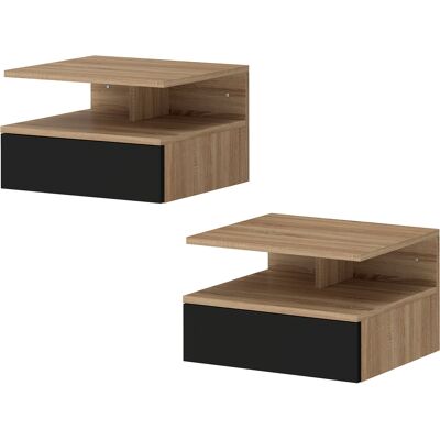 HOMCOM Lot de 2 tables de chevet murales, tables de nuit suspendues avec tiroir, étagère ouverte, 35x32x22,5cm, noir et chêne - Publicité HOMCOM Lot de 2 tables de chevet murales, tables de nuit suspendues avec tiroir, étagère ouverte, 35x32x22,5cm, noir et chêne - Publicité