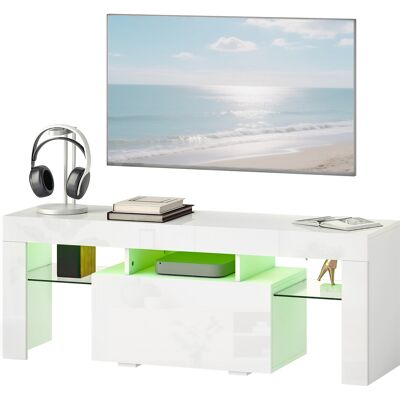 HOMCOM Meuble TV, meuble télé avec éclairage LED RGB, haute brillance, étagères en verre trempé, 120x34x45cm, blanc - Publicité HOMCOM Meuble TV, meuble télé avec éclairage LED RGB, haute brillance, étagères en verre trempé, 120x34x45cm, blanc - Publicité