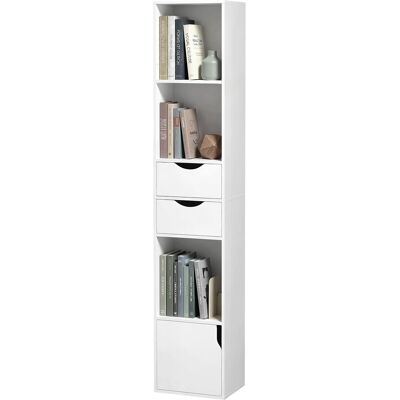HOMCOM Bibliothèque étagère de rangement avec porte, 2 tiroirs, compartiments ouverts et étagère réglable, 30x24x158cm, blanc - Publicité HOMCOM Bibliothèque étagère de rangement avec porte, 2 tiroirs, compartiments ouverts et étagère réglable, 30x24x158cm, blanc - Publicité