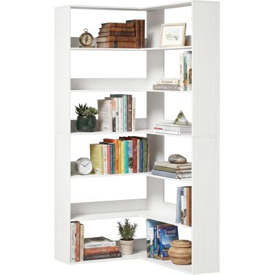 HOMCOM Bibliothèque 7 niveaux, étagère d'angle en L avec rebord antidérapant, blanc aspect bois - Publicité HOMCOM Bibliothèque 7 niveaux, étagère d'angle en L avec rebord antidérapant, blanc aspect bois - Publicité
