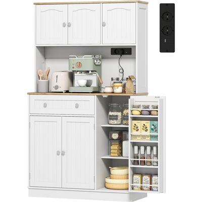 HOMCOM Buffet haut cuisine, armoire de cuisine, station de charge, 6 portes, plan de travail, porte-épices, 100x40x173cm, blanc - Publicité HOMCOM Buffet haut cuisine, armoire de cuisine, station de charge, 6 portes, plan de travail, porte-épices, 100x40x173cm, blanc - Publicité