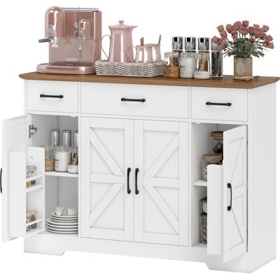 HOMCOM Buffet de cuisine rustique, meuble de cuisine avec portes à fermeture douce, 3 tiroirs, 3 étagères réglables, porte-épices, Blanc - Publicité HOMCOM Buffet de cuisine rustique, meuble de cuisine avec portes à fermeture douce, 3 tiroirs, 3 étagères réglables, porte-épices, Blanc - Publicité