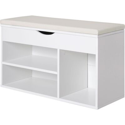 HOMCOM Banc à chaussures, meuble range-chaussures gain de place avec siège rembourré basculant pour l'entrée en bois, 80x30x47cm, Blanc - Publicité HOMCOM Banc à chaussures, meuble range-chaussures gain de place avec siège rembourré basculant pour l'entrée en bois, 80x30x47cm, Blanc - Publicité