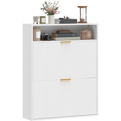HOMCOM Armoire à chaussures étroite à 2 compartiments rabattables et étagère pour couloir et entrée, Blanc - Publicité HOMCOM Armoire à chaussures étroite à 2 compartiments rabattables et étagère pour couloir et entrée, Blanc - Publicité