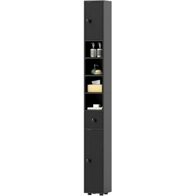 kleankin Armoire de salle de bain étroite 180 cm, étagère pour papier toilette avec compartiments ouverts, 2 placards, Noir - Publicité kleankin Armoire de salle de bain étroite 180 cm, étagère pour papier toilette avec compartiments ouverts, 2 placards, Noir - Publicité
