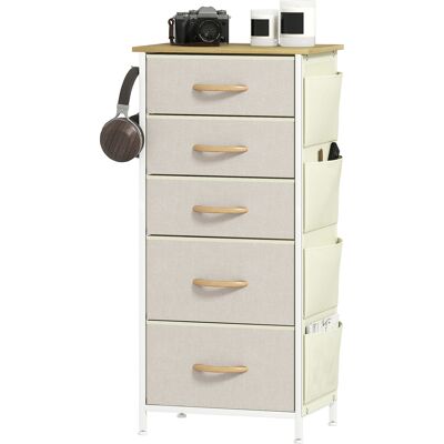 HOMCOM Commode 5 tiroirs en tissu, meuble de rangement avec 4 poches, 2 crochets, structure en acier, 45 x 30 x 94,5 cm, beige - Publicité HOMCOM Commode 5 tiroirs en tissu, meuble de rangement avec 4 poches, 2 crochets, structure en acier, 45 x 30 x 94,5 cm, beige - Publicité