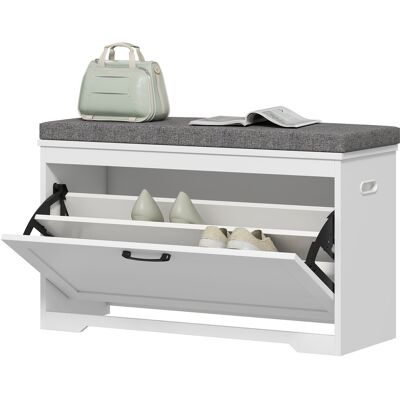 HOMCOM Banc à chaussures, banc d'entrée moderne avec siège rembourré, tiroir basculant et étagère ajustable, 80x30x50cm, blanc - Publicité HOMCOM Banc à chaussures, banc d'entrée moderne avec siège rembourré, tiroir basculant et étagère ajustable, 80x30x50cm, blanc - Publicité