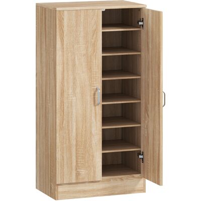 HOMCOM Armoire à chaussures à 2 portes, 6 étagères réglables, charnières à fermeture douce pour 14 paires, Bois naturel - Publicité HOMCOM Armoire à chaussures à 2 portes, 6 étagères réglables, charnières à fermeture douce pour 14 paires, Bois naturel - Publicité