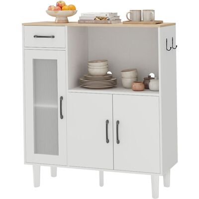 HOMCOM Buffet cuisine, meuble de rangement avec tiroir, 3 portes dont 1 en acrylique cannelée, étagère ouverte, blanc et chêne - Publicité HOMCOM Buffet cuisine, meuble de rangement avec tiroir, 3 portes dont 1 en acrylique cannelée, étagère ouverte, blanc et chêne - Publicité