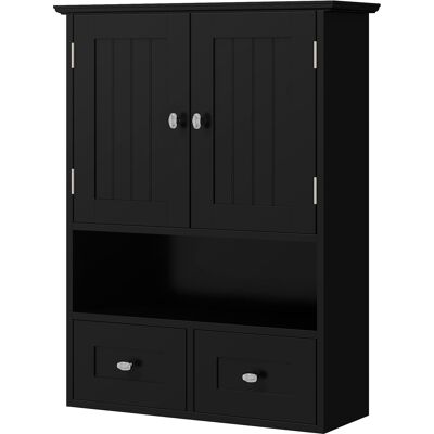 kleankin Armoire murale de salle de bain, armoire de toilette, avec portes, étagère, 2 tiroirs, 50,8l x 17,8P x 66H cm, noir - Publicité kleankin Armoire murale de salle de bain, armoire de toilette, avec portes, étagère, 2 tiroirs, 50,8l x 17,8P x 66H cm, noir - Publicité