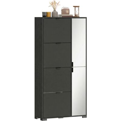 HOMCOM Meuble à chaussures 16 paires armoire à chaussures 4 tiroirs rabattables 2 portes en miroir étagères réglables noir - Publicité HOMCOM Meuble à chaussures 16 paires armoire à chaussures 4 tiroirs rabattables 2 portes en miroir étagères réglables noir - Publicité