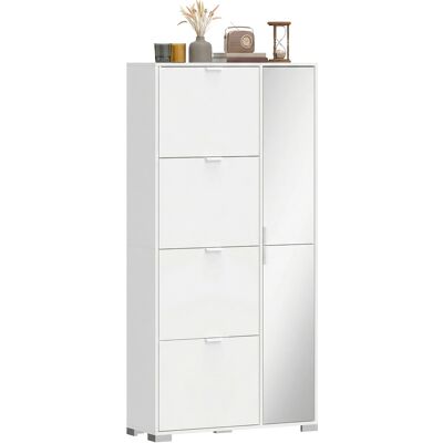 HOMCOM Meuble à chaussures 16 paires armoire à chaussures 4 tiroirs rabattables 2 portes en miroir étagères réglables blanc - Publicité HOMCOM Meuble à chaussures 16 paires armoire à chaussures 4 tiroirs rabattables 2 portes en miroir étagères réglables blanc - Publicité