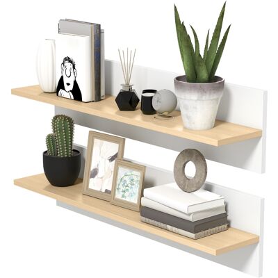 HOMCOM Lot de 2 étagères murales de 80 cm, étagères flottantes pour salon, entrée, chambre et cuisine, blanc et bois naturel - Publicité HOMCOM Lot de 2 étagères murales de 80 cm, étagères flottantes pour salon, entrée, chambre et cuisine, blanc et bois naturel - Publicité