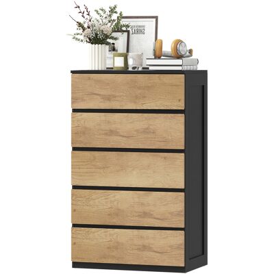 HOMCOM Commode 5 tiroirs en bois avec glissières métalliques et poignées rainurées, 60x39x100 cm - Publicité HOMCOM Commode 5 tiroirs en bois avec glissières métalliques et poignées rainurées, 60x39x100 cm - Publicité