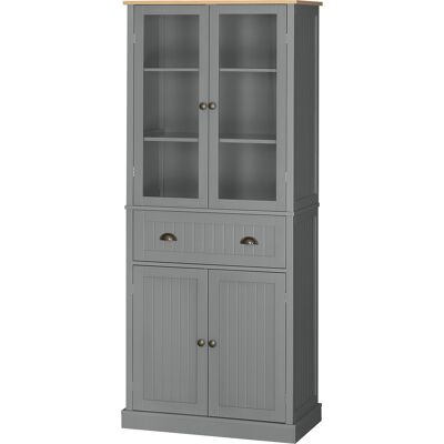 HOMCOM Buffet meuble cuisine rangement armoire de cuisine 4 portes dont 2 portes vitrées et 1 tiroir étagères réglables - gris - Publicité HOMCOM Buffet meuble cuisine rangement armoire de cuisine 4 portes dont 2 portes vitrées et 1 tiroir étagères réglables - gris - Publicité