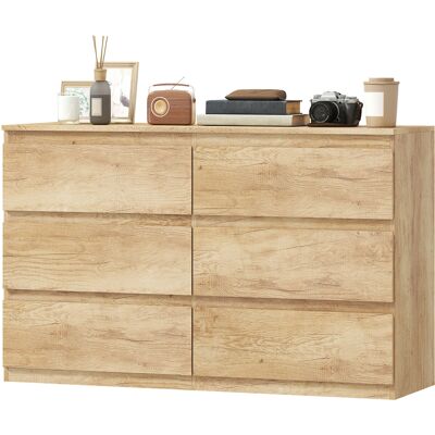HOMCOM Commode 6 tiroirs meuble de rangement sans poignées design minimaliste 120 x 39 x 75 cm chêne - Publicité HOMCOM Commode 6 tiroirs meuble de rangement sans poignées design minimaliste 120 x 39 x 75 cm chêne - Publicité