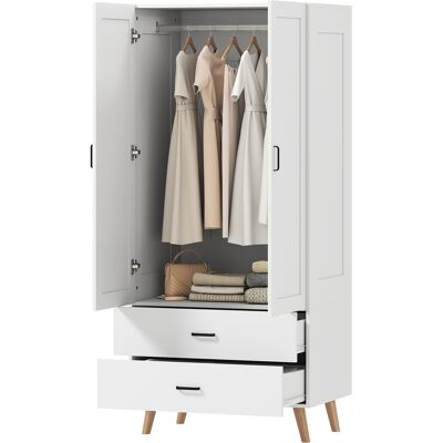 HOMCOM Armoire chambre penderie 2 portes à fermeture douce, 2 tiroirs et barre de suspension, 80x54x180cm, blanc - Publicité HOMCOM Armoire chambre penderie 2 portes à fermeture douce, 2 tiroirs et barre de suspension, 80x54x180cm, blanc - Publicité