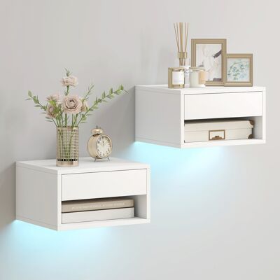 HOMCOM Lot de 2 tables de chevet suspendues avec éclairage LED RGB contrôle par application, étagère, tiroir, 37x32x21cm, blanc - Publicité HOMCOM Lot de 2 tables de chevet suspendues avec éclairage LED RGB contrôle par application, étagère, tiroir, 37x32x21cm, blanc - Publicité