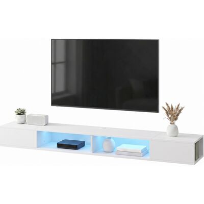 HOMCOM Meuble TV suspendu avec lumières LED et étagères ouvertes pour téléviseur 190,5 cm 177,8x30x18 cm Blanc - Publicité HOMCOM Meuble TV suspendu avec lumières LED et étagères ouvertes pour téléviseur 190,5 cm 177,8x30x18 cm Blanc - Publicité