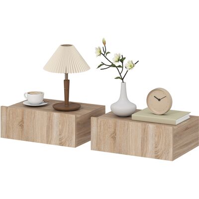 HOMCOM Lot de 2 tables de chevet murales, tables de nuit suspendues avec tiroir coulissant, 40 x 30 x 15 cm, chêne - Publicité HOMCOM Lot de 2 tables de chevet murales, tables de nuit suspendues avec tiroir coulissant, 40 x 30 x 15 cm, chêne - Publicité