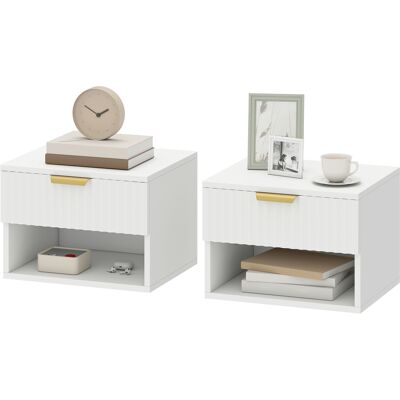 HOMCOM Lot de 2 tables de chevet suspendues, tables de nuit murales avec tiroir et niche, moderne, 40x34x29cm, blanc - Publicité HOMCOM Lot de 2 tables de chevet suspendues, tables de nuit murales avec tiroir et niche, moderne, 40x34x29cm, blanc - Publicité