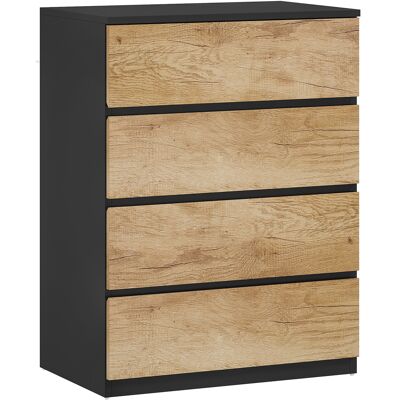 HOMCOM Commode 4 tiroirs en bois avec rails métalliques et poignées rainurées, 60x40x80 cm, Noir et Chêne - Publicité HOMCOM Commode 4 tiroirs en bois avec rails métalliques et poignées rainurées, 60x40x80 cm, Noir et Chêne - Publicité