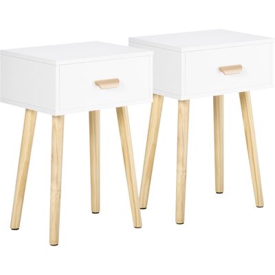 HOMCOM Lot de 2 tables de chevet, table de nuit moderne avec tiroir et pieds en bois massif, 40,5 x 30,5 x 60 cm, blanc - Publicité HOMCOM Lot de 2 tables de chevet, table de nuit moderne avec tiroir et pieds en bois massif, 40,5 x 30,5 x 60 cm, blanc - Publicité