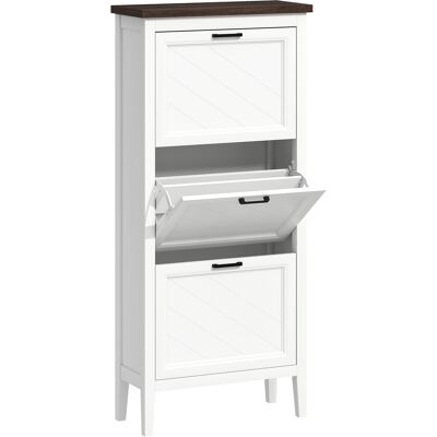 HOMCOM Meuble à chaussures 18 paires, armoire à chaussures étroite avec 3 tiroirs rabattables et étagères réglables, blanc - Publicité HOMCOM Meuble à chaussures 18 paires, armoire à chaussures étroite avec 3 tiroirs rabattables et étagères réglables, blanc - Publicité
