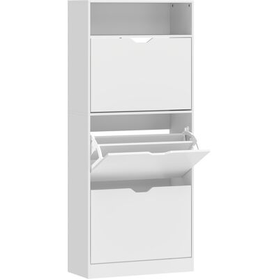 HOMCOM Meuble à chaussures 18 paires, armoire à chaussures étroite, 3 tiroirs rabattables, étagères réglables, blanc - Publicité HOMCOM Meuble à chaussures 18 paires, armoire à chaussures étroite, 3 tiroirs rabattables, étagères réglables, blanc - Publicité