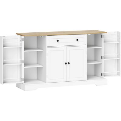 HOMCOM Buffet armoire de cuisine 4 portes, tiroir, étagère réglable, étagères de porte pour cuisine, salle à manger, 138x40x85cm, blanc - Publicité HOMCOM Buffet armoire de cuisine 4 portes, tiroir, étagère réglable, étagères de porte pour cuisine, salle à manger, 138x40x85cm, blanc - Publicité