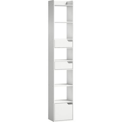 HOMCOM Bibliothèque étagère de rangement étroite, 32x24x181,5cm avec porte 2 tiroirs compartiments ouverts, blanc - Publicité HOMCOM Bibliothèque étagère de rangement étroite, 32x24x181,5cm avec porte 2 tiroirs compartiments ouverts, blanc - Publicité