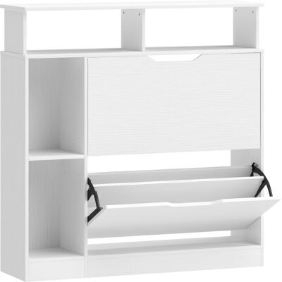 HOMCOM Meuble à chaussures, armoire à chaussures, 2 tiroirs rabattables, compartiments ouverts et étagère réglable, blanc - Publicité HOMCOM Meuble à chaussures, armoire à chaussures, 2 tiroirs rabattables, compartiments ouverts et étagère réglable, blanc - Publicité