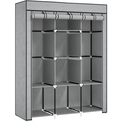 HOMCOM Armoire penderie multi-rangement - 8 étagères, 2 barres - non tissé gris - Publicité HOMCOM Armoire penderie multi-rangement - 8 étagères, 2 barres - non tissé gris - Publicité