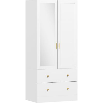 HOMCOM Armoire chambre penderie avec miroir, 2 portes, 2 tiroirs et barre de suspension, 80 x 50 x 180 cm, blanc - Publicité HOMCOM Armoire chambre penderie avec miroir, 2 portes, 2 tiroirs et barre de suspension, 80 x 50 x 180 cm, blanc - Publicité