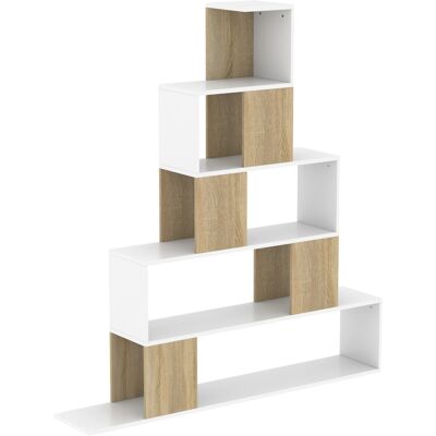 HOMCOM Étagère de rangement, bibliothèque géométrique à 5 niveaux, pour bureau, salon, chambre, blanc et bois naturel - Publicité HOMCOM Étagère de rangement, bibliothèque géométrique à 5 niveaux, pour bureau, salon, chambre, blanc et bois naturel - Publicité