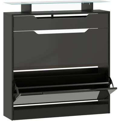 HOMCOM Armoire à Chaussures, 2 Tiroirs Rabattables, 1 Tiroir Coulissant, 1 Comptoir, 89x23x96cm, Noir - Publicité HOMCOM Armoire à Chaussures, 2 Tiroirs Rabattables, 1 Tiroir Coulissant, 1 Comptoir, 89x23x96cm, Noir - Publicité