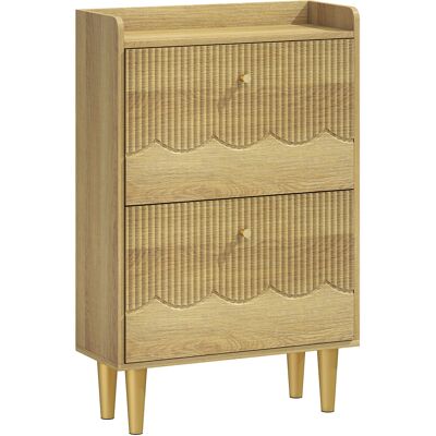 HOMCOM Meuble à chaussures 12 paires, armoire à chaussures étroite, 2 tiroirs rabattables étagères réglables, 60x24x92cm, chêne - Publicité HOMCOM Meuble à chaussures 12 paires, armoire à chaussures étroite, 2 tiroirs rabattables étagères réglables, 60x24x92cm, chêne - Publicité