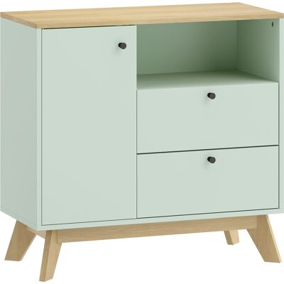 HOMCOM Buffet salon, meuble de rangement avec porte, 2 tiroirs, compartiment ouvert et étagère réglable, vert clair et chêne - Publicité HOMCOM Buffet salon, meuble de rangement avec porte, 2 tiroirs, compartiment ouvert et étagère réglable, vert clair et chêne - Publicité
