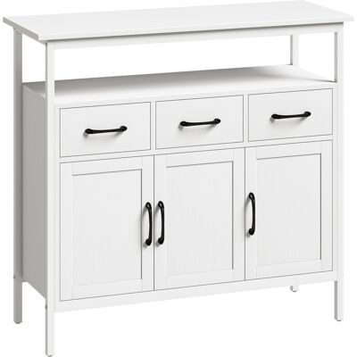 HOMCOM Buffet cuisine, meuble de rangement, 3 portes, 3 tiroirs, compartiment ouvert et étagères réglables, 95x35x88cm, blanc - Publicité HOMCOM Buffet cuisine, meuble de rangement, 3 portes, 3 tiroirs, compartiment ouvert et étagères réglables, 95x35x88cm, blanc - Publicité